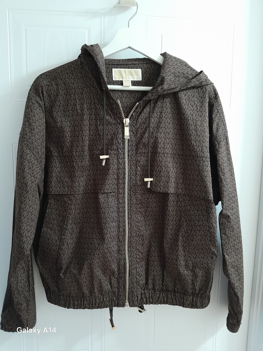 Michael Kors Brown Monogram Zip-Up Hooded Jacket